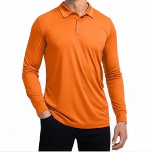 Men's Gradual Orange Long Sleeve Polo Shirt